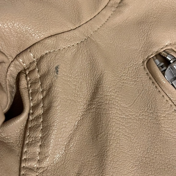 BlankNYC Woman’s Size S Faux Leather Camel Tan Traditional Motto Biker Jacket - Picture 11 of 12
